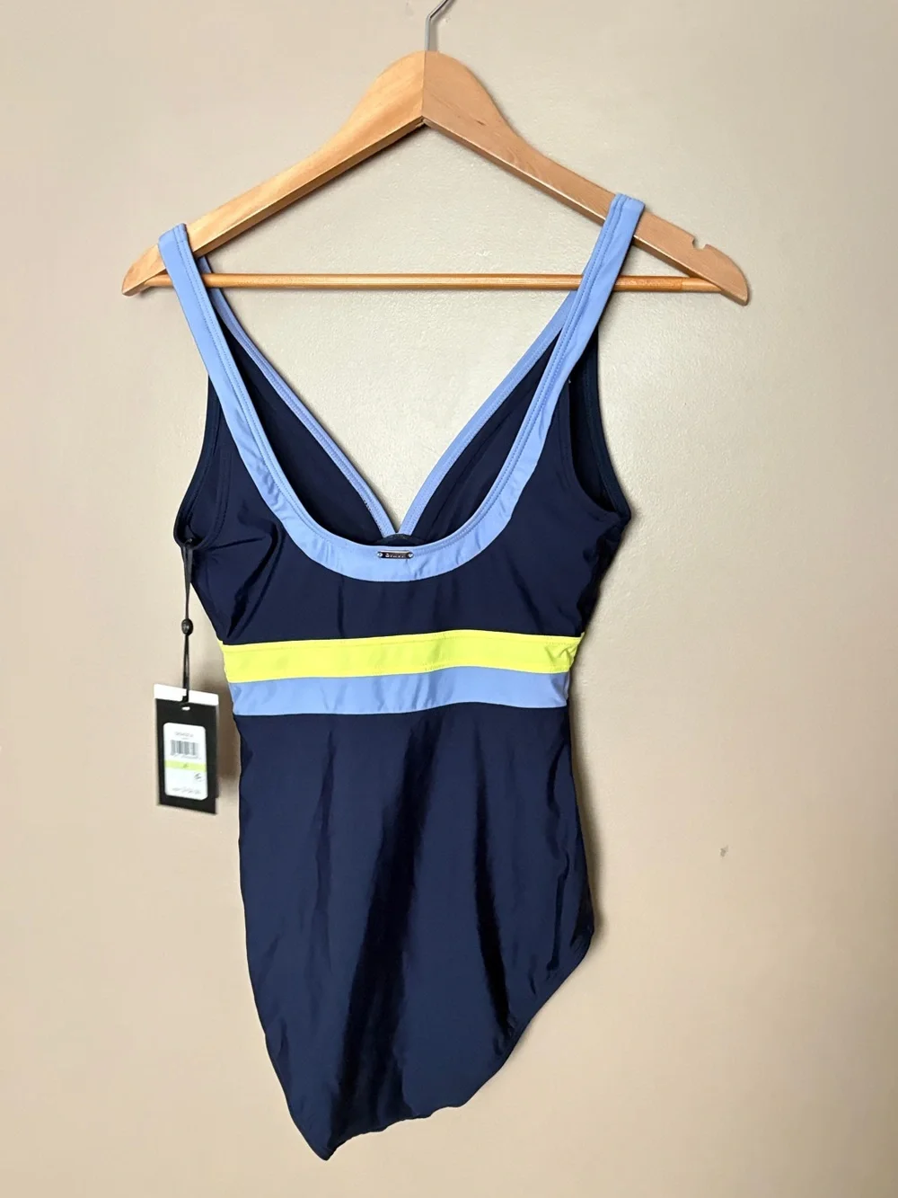 DKNY Colorblock swimsuit blue tri-color vacation summer beach resort sz 4 NWT - Picture 2 of 11